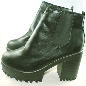 Black Chunky Heel Booties - Vegan Leather